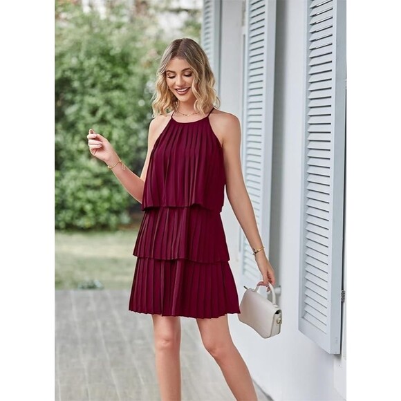 🛍️ New Fashion Wine Red Halter Babydoll Mini Dress – NWT – Size XL - Picture 4 of 9